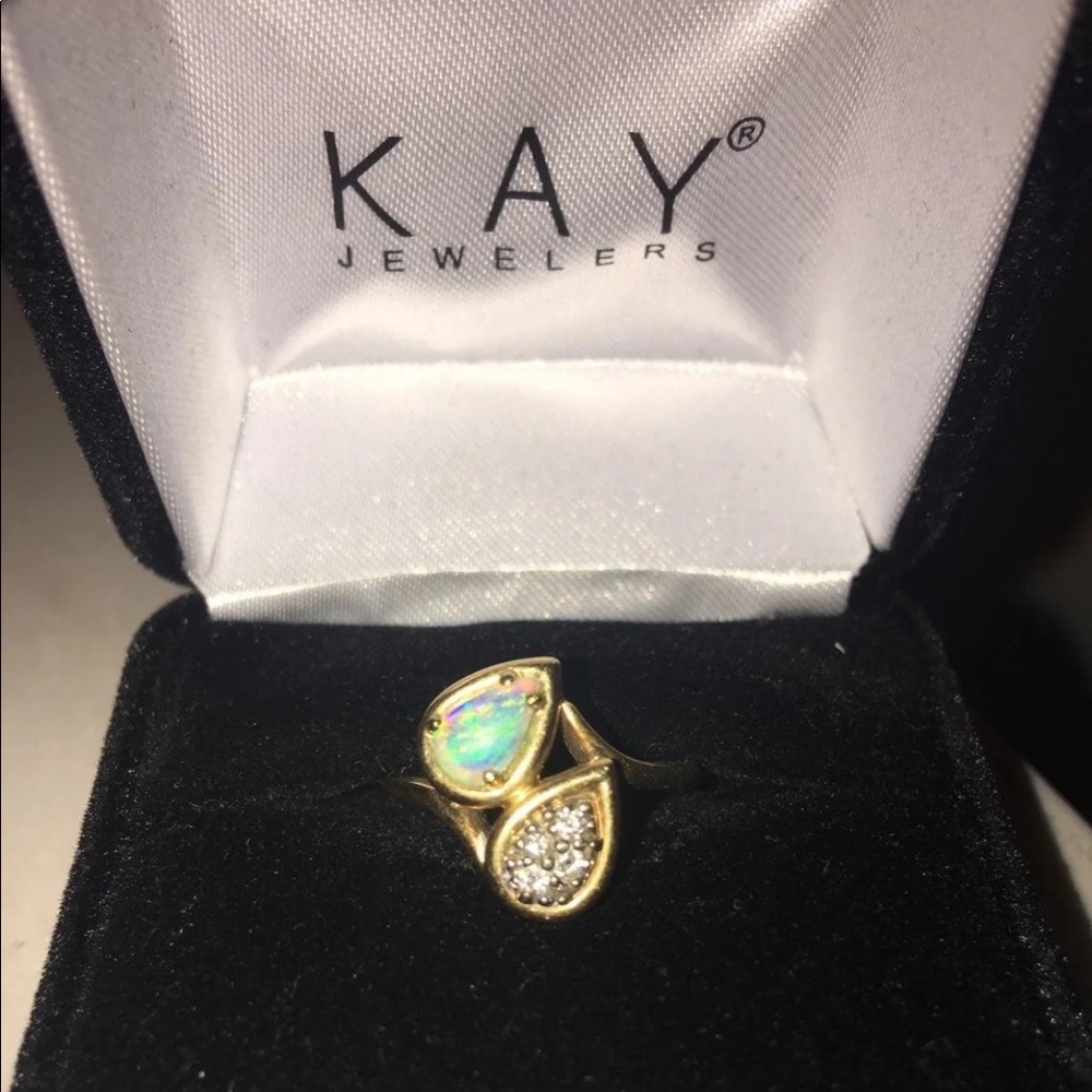 Opal Diamond 10K Gold Ring Size 6